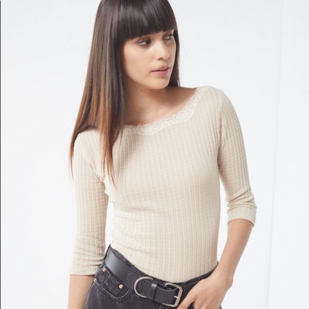 Urban Outfitters Lace Crew Neck Thermal Top